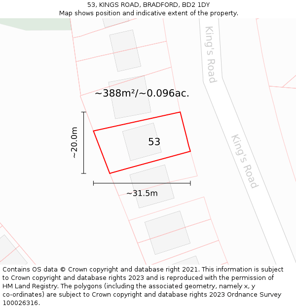 53, KINGS ROAD, BRADFORD, BD2 1DY: Plot and title map