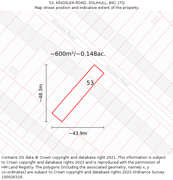 53, KINGSLEA ROAD, SOLIHULL, B91 1TQ: Plot and title map