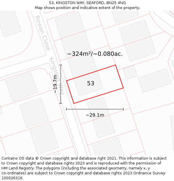 53, KINGSTON WAY, SEAFORD, BN25 4NG: Plot and title map
