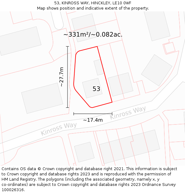 53, KINROSS WAY, HINCKLEY, LE10 0WF: Plot and title map