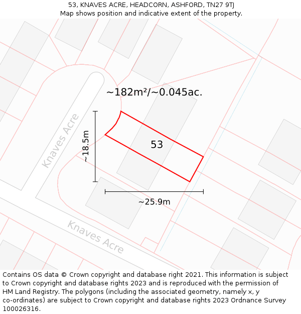 53, KNAVES ACRE, HEADCORN, ASHFORD, TN27 9TJ: Plot and title map