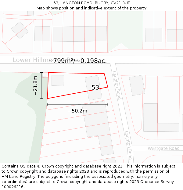 53, LANGTON ROAD, RUGBY, CV21 3UB: Plot and title map