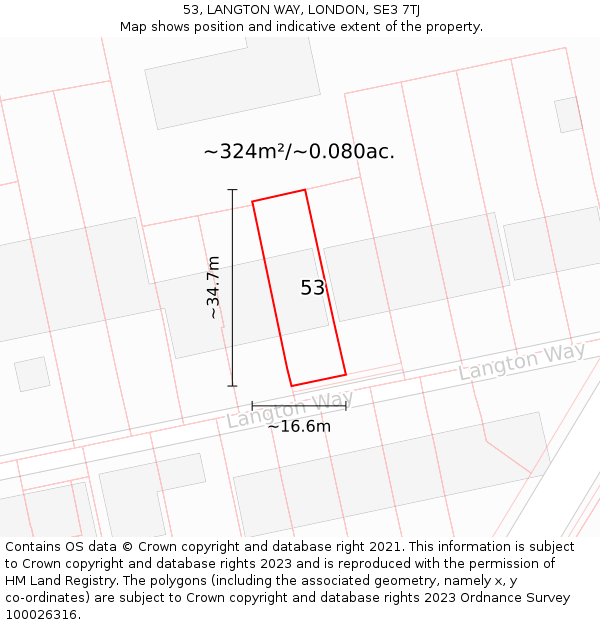 53, LANGTON WAY, LONDON, SE3 7TJ: Plot and title map