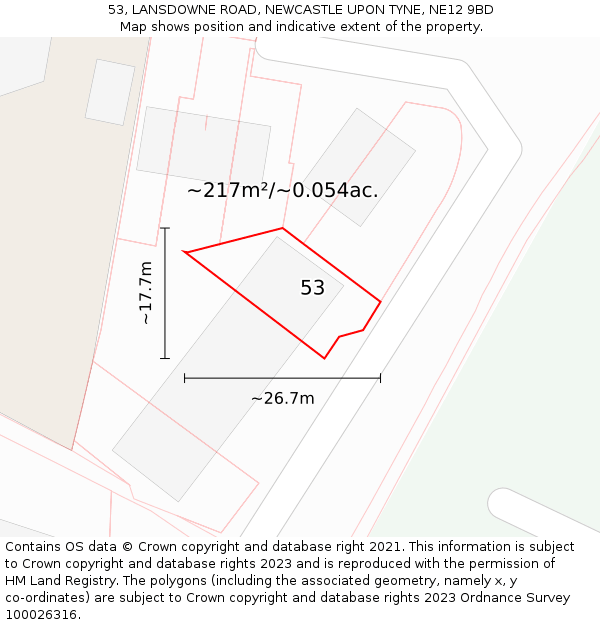 53, LANSDOWNE ROAD, NEWCASTLE UPON TYNE, NE12 9BD: Plot and title map