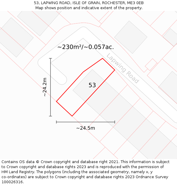 53, LAPWING ROAD, ISLE OF GRAIN, ROCHESTER, ME3 0EB: Plot and title map