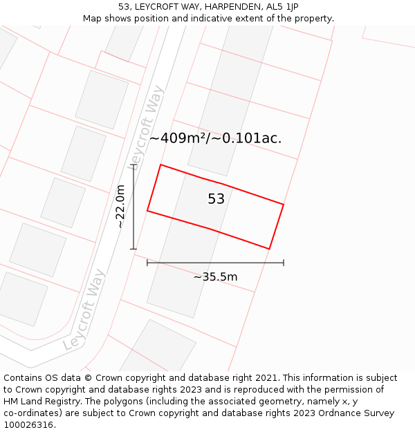 53, LEYCROFT WAY, HARPENDEN, AL5 1JP: Plot and title map