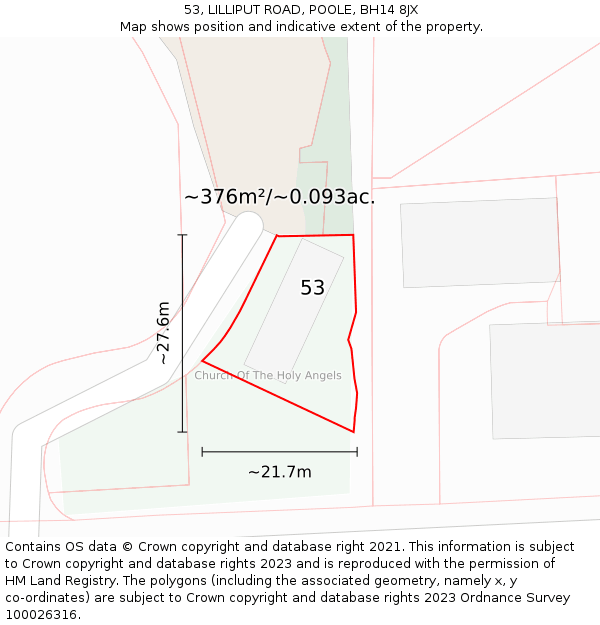 53, LILLIPUT ROAD, POOLE, BH14 8JX: Plot and title map