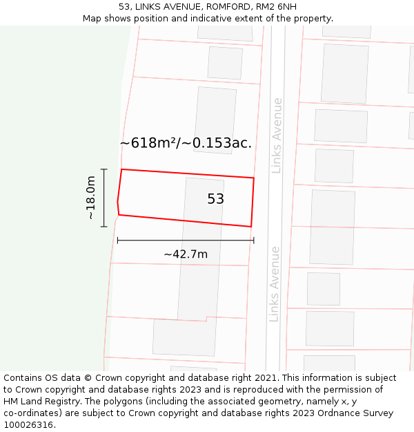 53, LINKS AVENUE, ROMFORD, RM2 6NH: Plot and title map