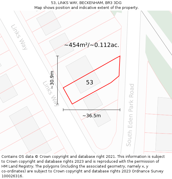 53, LINKS WAY, BECKENHAM, BR3 3DG: Plot and title map