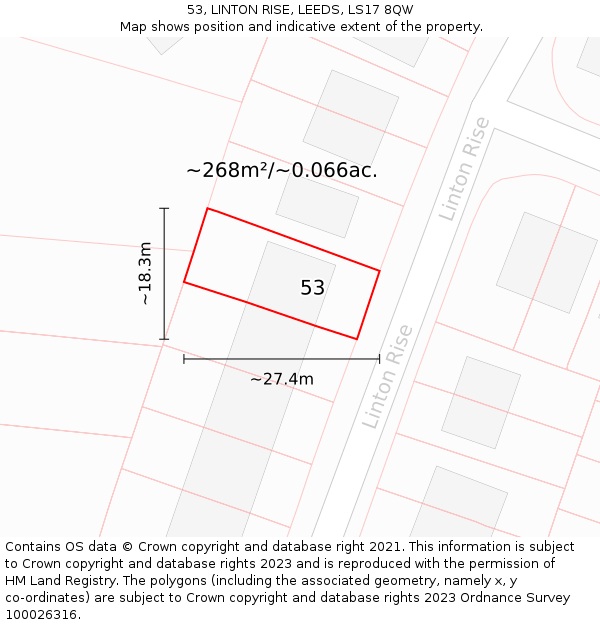 53, LINTON RISE, LEEDS, LS17 8QW: Plot and title map