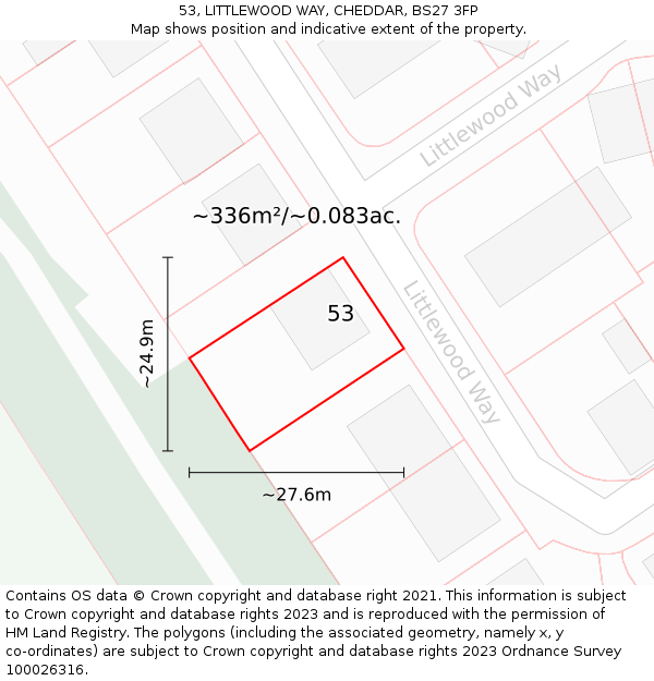 53, LITTLEWOOD WAY, CHEDDAR, BS27 3FP: Plot and title map