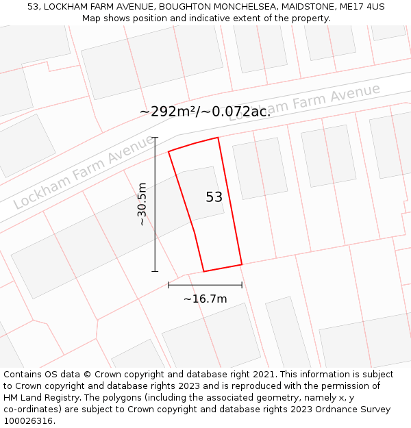 53, LOCKHAM FARM AVENUE, BOUGHTON MONCHELSEA, MAIDSTONE, ME17 4US: Plot and title map