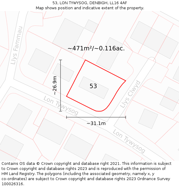 53, LON TYWYSOG, DENBIGH, LL16 4AF: Plot and title map