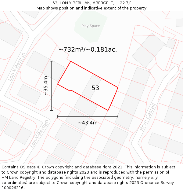 53, LON Y BERLLAN, ABERGELE, LL22 7JF: Plot and title map
