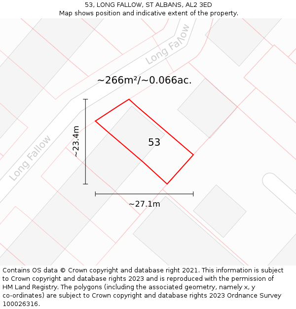 53, LONG FALLOW, ST ALBANS, AL2 3ED: Plot and title map