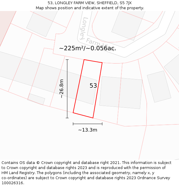 53, LONGLEY FARM VIEW, SHEFFIELD, S5 7JX: Plot and title map
