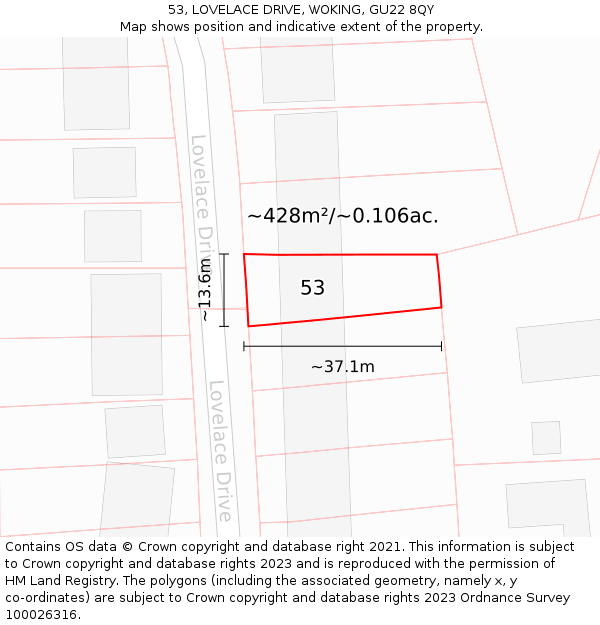 53, LOVELACE DRIVE, WOKING, GU22 8QY: Plot and title map