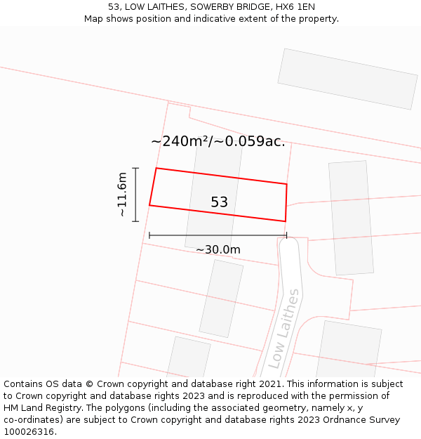 53, LOW LAITHES, SOWERBY BRIDGE, HX6 1EN: Plot and title map