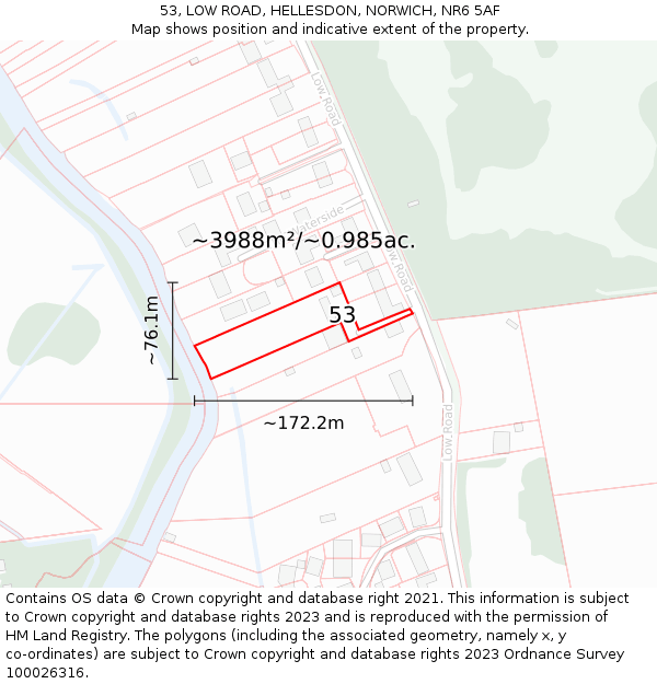 53, LOW ROAD, HELLESDON, NORWICH, NR6 5AF: Plot and title map