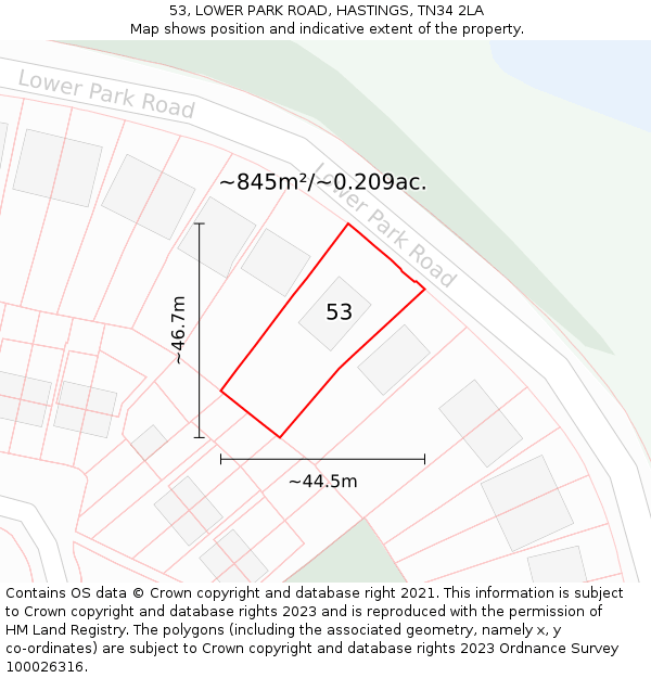 53, LOWER PARK ROAD, HASTINGS, TN34 2LA: Plot and title map
