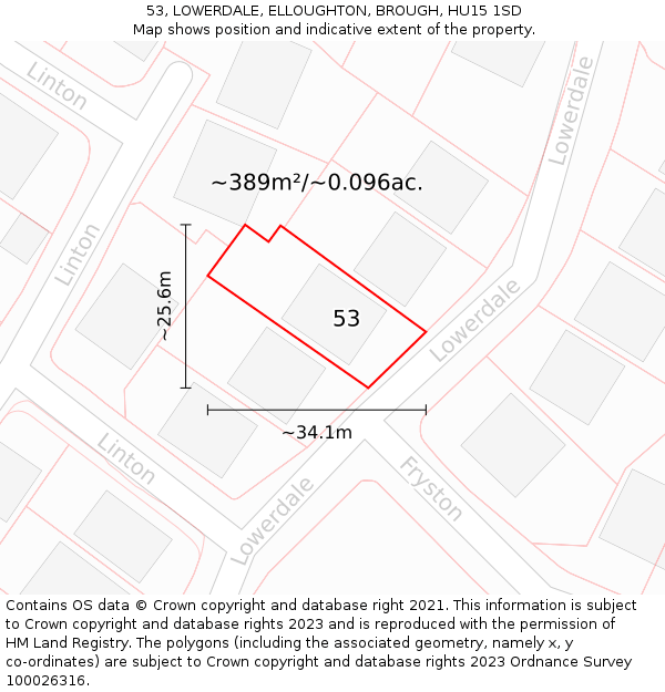 53, LOWERDALE, ELLOUGHTON, BROUGH, HU15 1SD: Plot and title map