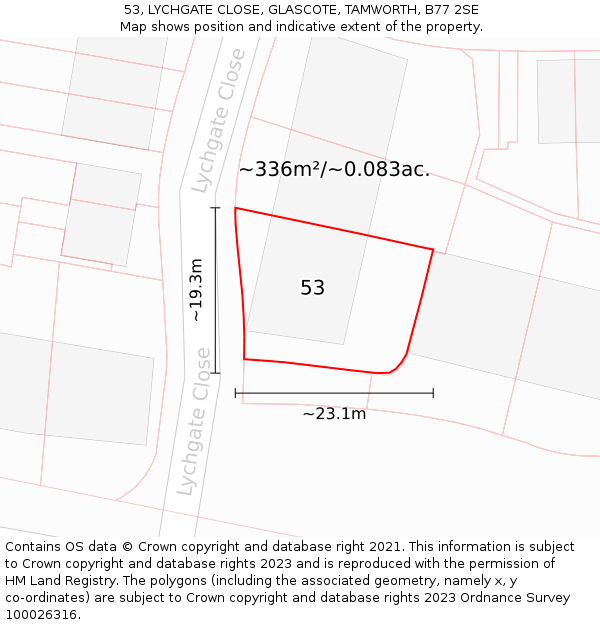 53, LYCHGATE CLOSE, GLASCOTE, TAMWORTH, B77 2SE: Plot and title map