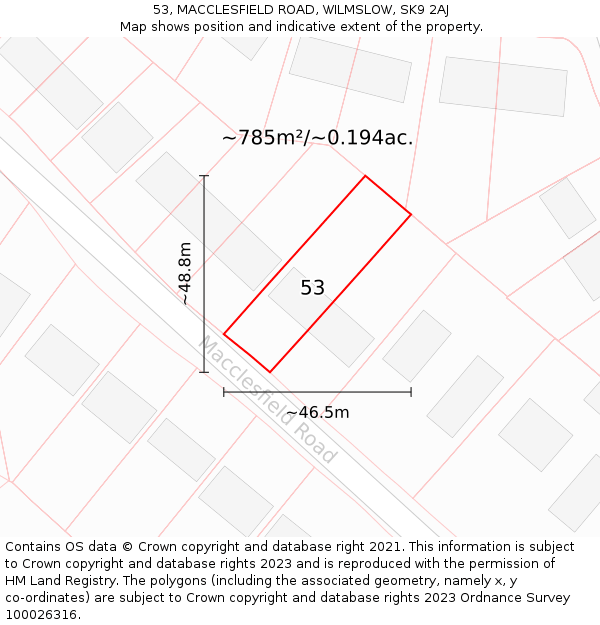 53, MACCLESFIELD ROAD, WILMSLOW, SK9 2AJ: Plot and title map