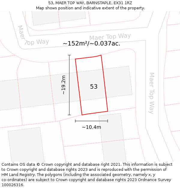 53, MAER TOP WAY, BARNSTAPLE, EX31 1RZ: Plot and title map