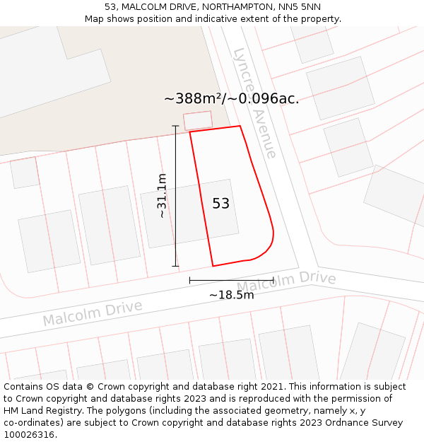 53, MALCOLM DRIVE, NORTHAMPTON, NN5 5NN: Plot and title map