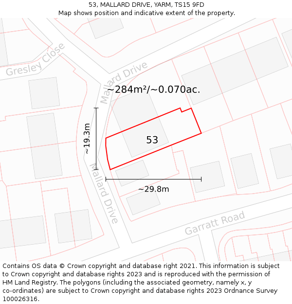 53, MALLARD DRIVE, YARM, TS15 9FD: Plot and title map