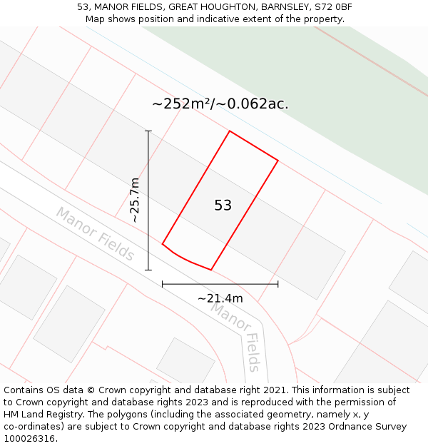 53, MANOR FIELDS, GREAT HOUGHTON, BARNSLEY, S72 0BF: Plot and title map