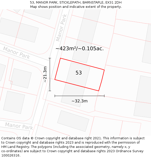 53, MANOR PARK, STICKLEPATH, BARNSTAPLE, EX31 2DH: Plot and title map