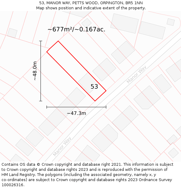 53, MANOR WAY, PETTS WOOD, ORPINGTON, BR5 1NN: Plot and title map