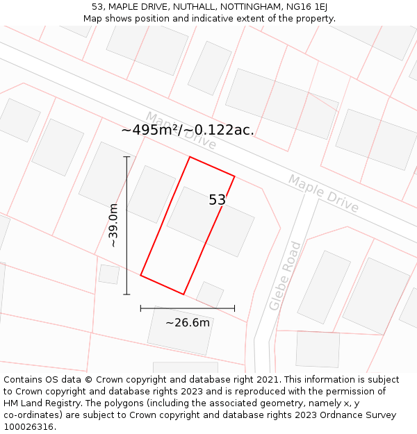 53, MAPLE DRIVE, NUTHALL, NOTTINGHAM, NG16 1EJ: Plot and title map