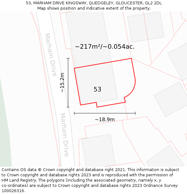 53, MARHAM DRIVE KINGSWAY, QUEDGELEY, GLOUCESTER, GL2 2DL: Plot and title map