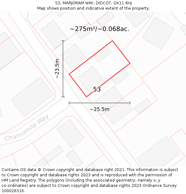 53, MARJORAM WAY, DIDCOT, OX11 6HJ: Plot and title map