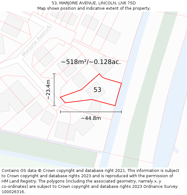 53, MARJORIE AVENUE, LINCOLN, LN6 7SD: Plot and title map