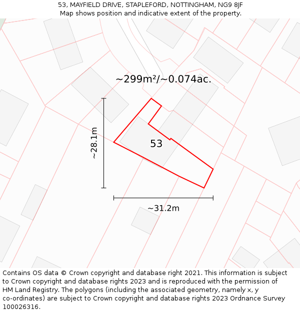 53, MAYFIELD DRIVE, STAPLEFORD, NOTTINGHAM, NG9 8JF: Plot and title map