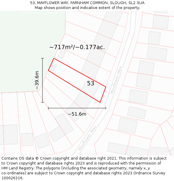 53, MAYFLOWER WAY, FARNHAM COMMON, SLOUGH, SL2 3UA: Plot and title map