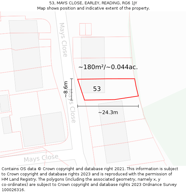 53, MAYS CLOSE, EARLEY, READING, RG6 1JY: Plot and title map