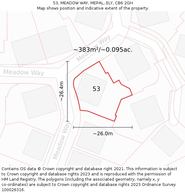 53, MEADOW WAY, MEPAL, ELY, CB6 2GH: Plot and title map