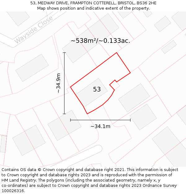 53, MEDWAY DRIVE, FRAMPTON COTTERELL, BRISTOL, BS36 2HE: Plot and title map
