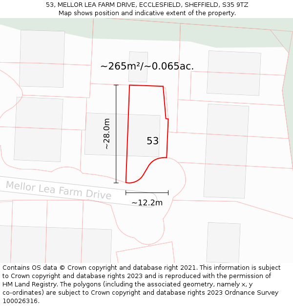 53, MELLOR LEA FARM DRIVE, ECCLESFIELD, SHEFFIELD, S35 9TZ: Plot and title map