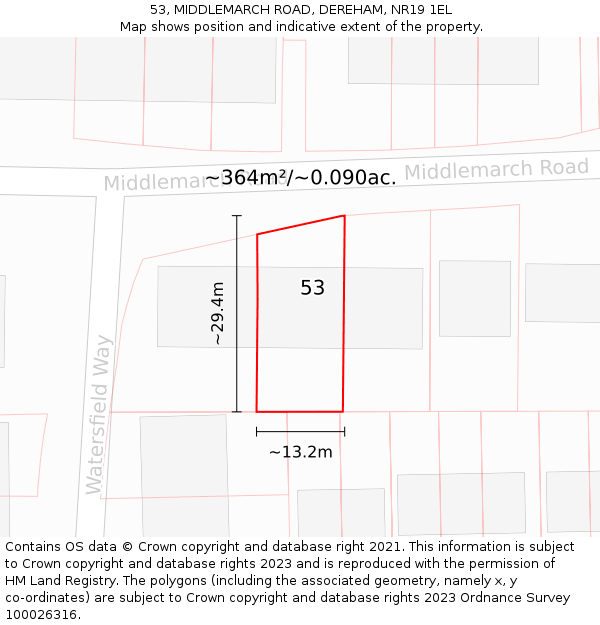 53, MIDDLEMARCH ROAD, DEREHAM, NR19 1EL: Plot and title map
