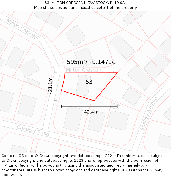 53, MILTON CRESCENT, TAVISTOCK, PL19 9AL: Plot and title map