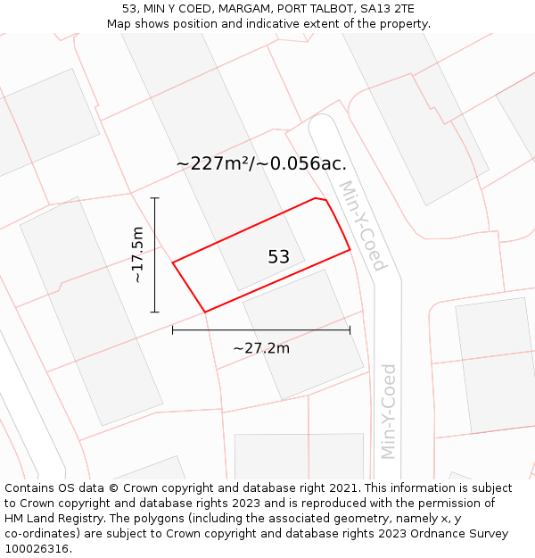 53, MIN Y COED, MARGAM, PORT TALBOT, SA13 2TE: Plot and title map