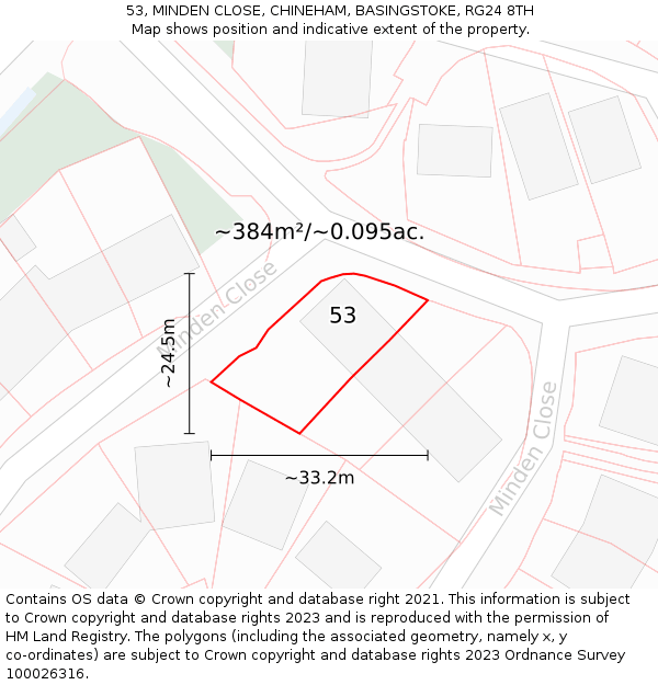 53, MINDEN CLOSE, CHINEHAM, BASINGSTOKE, RG24 8TH: Plot and title map