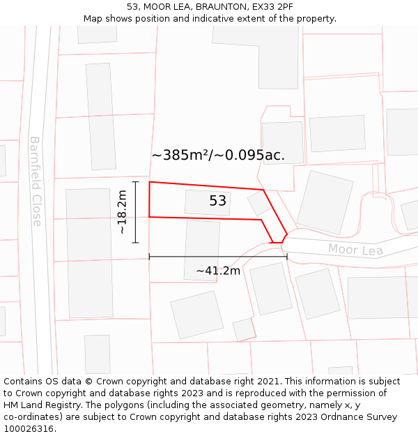 53, MOOR LEA, BRAUNTON, EX33 2PF: Plot and title map