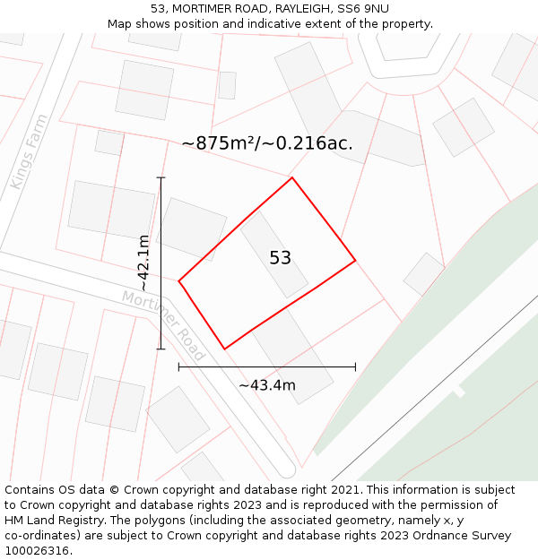 53, MORTIMER ROAD, RAYLEIGH, SS6 9NU: Plot and title map