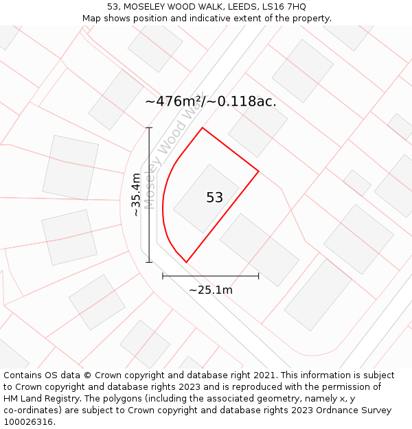 53, MOSELEY WOOD WALK, LEEDS, LS16 7HQ: Plot and title map
